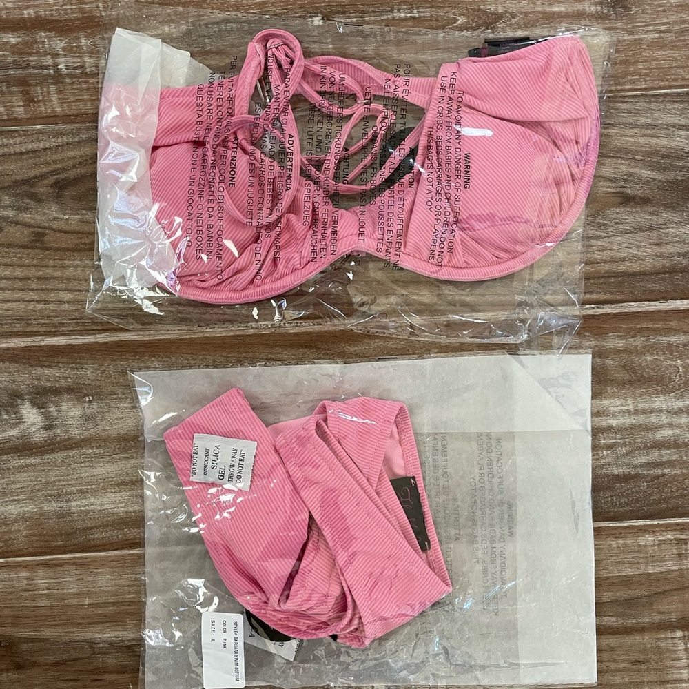 Pink Ribbed bikini Hot Miami Styles L - Picture 4 of 5